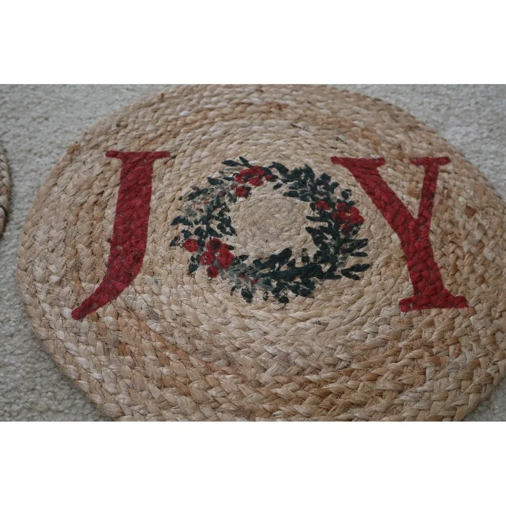 Christmas Holiday Farmhouse Joy Jute Placemats & Mug Set Red White Rustic Decor